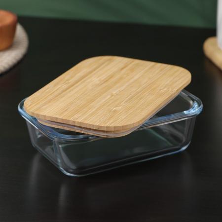 Ланчбокс (контейнер для еды) SAMBAL / Контейнер для еды из стекла с бамбуковой крышкой 0,9 л